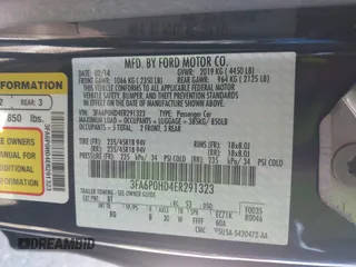 2014 Ford Fusion SE with VIN 3FA6P0HD4ER291323, listed as a IAAI auction lot 41952990 with 148,583 mi miles. Bid and sale history available at carsss.com. Image 9.