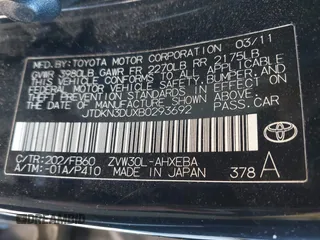 2011 Toyota Prius I with VIN JTDKN3DUXB0293692, listed as a IAAI auction lot 41628333 with 124,577 mi miles. Bid and sale history available at carsss.com. Image 9.