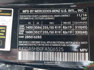 2015 Mercedes-Benz M 350 with VIN 4JGDA5HB0FA506525, listed as a IAAI auction lot 42109116 with 152,737 mi miles and . Bid and sale history available at DreamBid. Image 9.