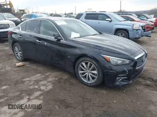2015 Infiniti Q50 with VIN JN1BV7AR5FM392624, listed as a IAAI auction lot 41667327 with 53,589 mi miles. Bid and sale history available at carsss.com. Image 1.