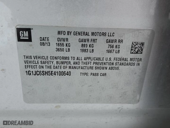 2014 Chevrolet Sonic LT with VIN 1G1JC6SH5E4100640, listed as a Copart auction lot 87554095 with 146,110 mi miles and Clean Title. Bid and sale history available at carsss.com. Image 12.