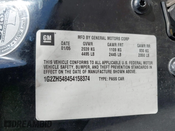 2005 Pontiac G6 GT with VIN 1G2ZH548454158374, listed as a IAAI auction lot 42241745 with 154,612 mi miles and . Bid and sale history available at DreamBid. Image 9.