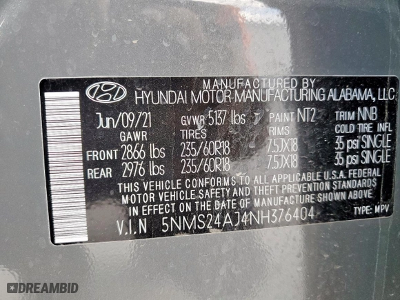 2022 Hyundai Santa Fe SEL with VIN 5NMS24AJ4NH376404, listed as a Copart auction lot 49858405 with 21,392 mi miles and Salvage Title. Bid and sale history available at carsss.com. Image 14.