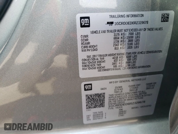 2024 Chevrolet Silverado 1500 LT with VIN 1GCRDDED6RZ329678, listed as a Copart auction lot 43390915 with Not Provided miles and Salvage Title. Bid and sale history available at DreamBid. Image 13.