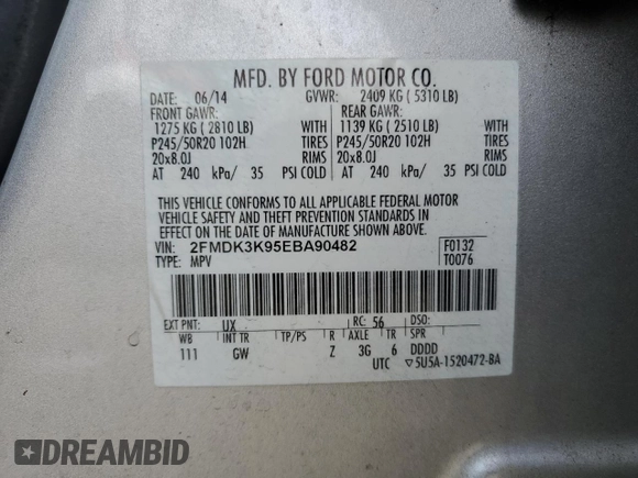 2014 Ford Edge Limited with VIN 2FMDK3K95EBA90482, listed as a Copart auction lot 43165415 with 142,917 mi miles and Salvage Title. Bid and sale history available at carsss.com. Image 15.