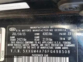 2015 Kia Optima LX with VIN 5XXGM4A76FG498508, listed as a Copart auction lot 81647284 with 95,851 mi miles and Clean Title. Bid and sale history available at carsss.com. Image 12.