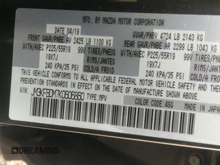 2019 Mazda CX-5 Grand Touring with VIN JM3KFBDM7K0606860, listed as a IAAI auction lot 41936338 with 93,057 mi miles. Bid and sale history available at carsss.com. Image 9.