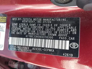 2004 Toyota Camry LE z VIN 4T1BE32K94U310300, wystawiony jako IAAI lot #42208680 z przebiegiem 104 701 mil mil oraz . Historia ofert i sprzedaży dostępna na DreamBid. Obrazek 9.