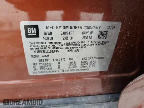 2020 Buick Encore GX Select with VIN KL4MMESLXLB088844, listed as a Copart auction lot 55501914 with 25,917 mi miles and Salvage title. Bid and sale history available at DreamBid. Image 15.