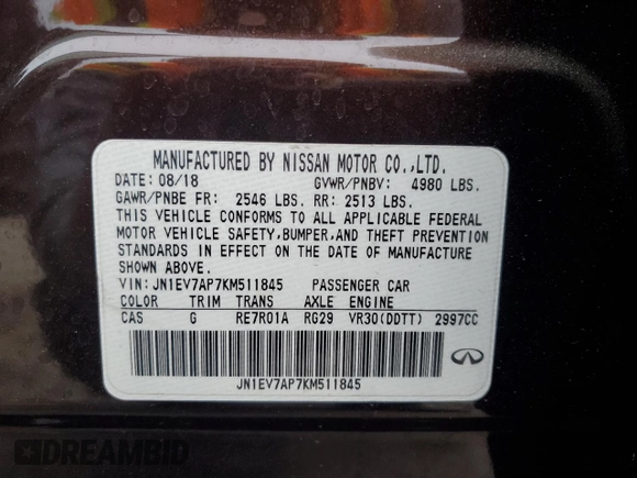 2019 Infiniti Q50 Luxe с VIN JN1EV7AP7KM511845, выставлен на аукционе Copart как лот 48928515 с пробегом 59 022 миль миль и Списание • Salvage title. История ставок и продаж доступна на DreamBid. Изображение 15.