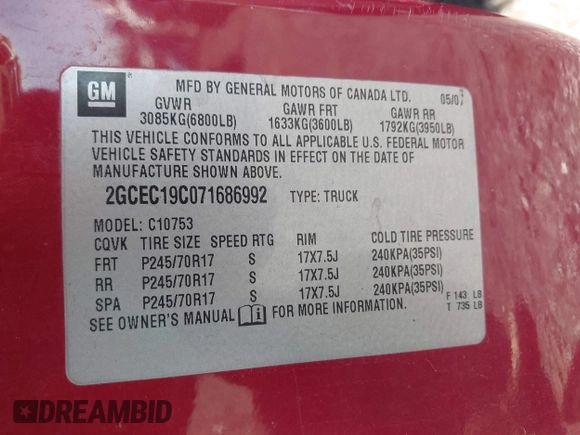2007 Chevrolet Silverado 1500 LT w/1LT with VIN 2GCEC19C071686992, listed as a IAAI auction lot 41602817 with 395,297 mi miles. Bid and sale history available at carsss.com. Image 9.