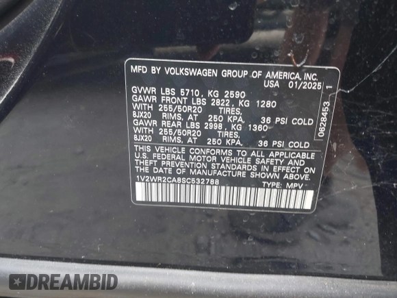 2025 Volkswagen Atlas SE with VIN 1V2WR2CA8SC532788, listed as a IAAI auction lot 42622254 with 5,967 mi miles and . Bid and sale history available at DreamBid. Image 9.