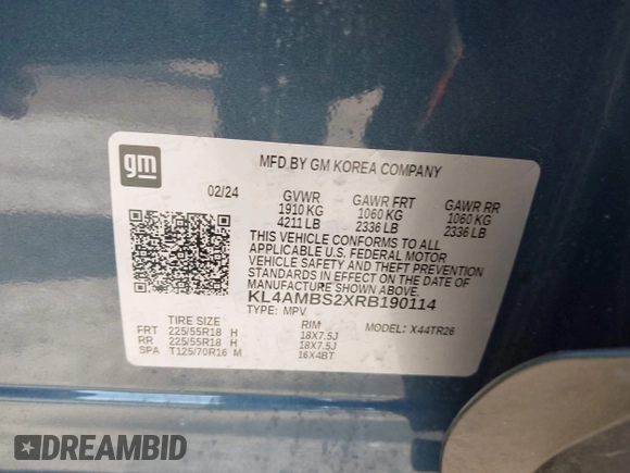 2024 Buick Encore GX Preferred with VIN KL4AMBS2XRB190114, listed as a IAAI auction lot 42257376 with 6,353 mi miles and . Bid and sale history available at DreamBid. Image 9.