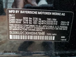 2017 BMW X6 xDrive35i with VIN 5UXKU2C30H0X47848, listed as a Copart auction lot 70291292 with 60,339 mi miles. Bid and sale history available at carsss.com. Image 16.