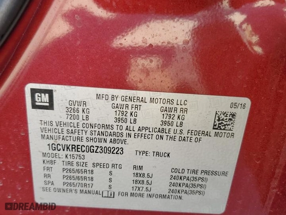2016 Chevrolet Silverado 1500 LT with VIN 1GCVKREC0GZ309223, listed as a Copart auction lot 48762445 with 102,555 mi miles and Salvage Title. Bid and sale history available at carsss.com. Image 12.