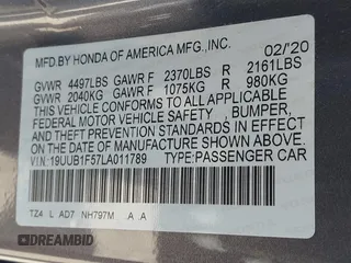 2020 Acura TLX w/Technology Pkg with VIN 19UUB1F57LA011789, listed as a IAAI auction lot 41760374 with 47,442 mi miles. Bid and sale history available at carsss.com. Image 9.
