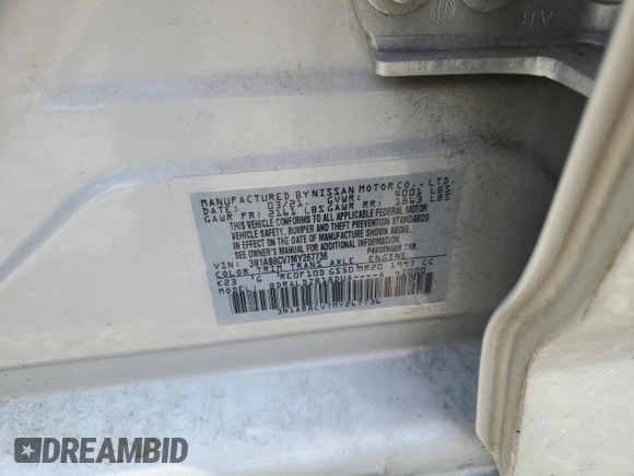 2021 Nissan Sentra SV with VIN 3N1AB8CV7MY267736, listed as a Copart auction lot 54711945 with 109,026 mi miles and Salvage title. Bid and sale history available at DreamBid. Image 12.