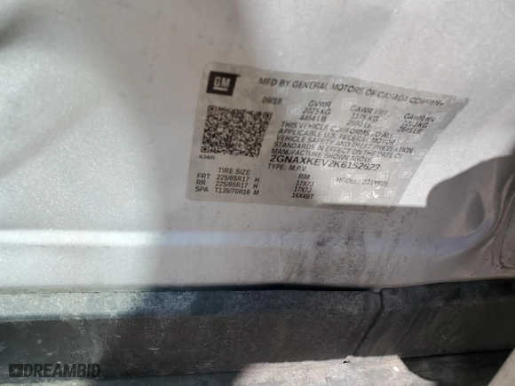 2019 Chevrolet Equinox LT with VIN 2GNAXKEV2K6152623, listed as a Copart auction lot 50296585 with 81,105 mi miles and Salvage Title. Bid and sale history available at carsss.com. Image 15.