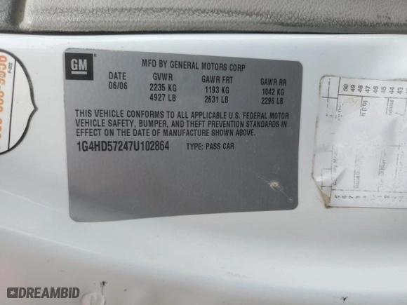 2007 Buick Lucerne V6 CXL with VIN 1G4HD57247U102864, listed as a Copart auction lot 46366805 with 175,414 mi miles and Salvage Title. Bid and sale history available at carsss.com. Image 14.