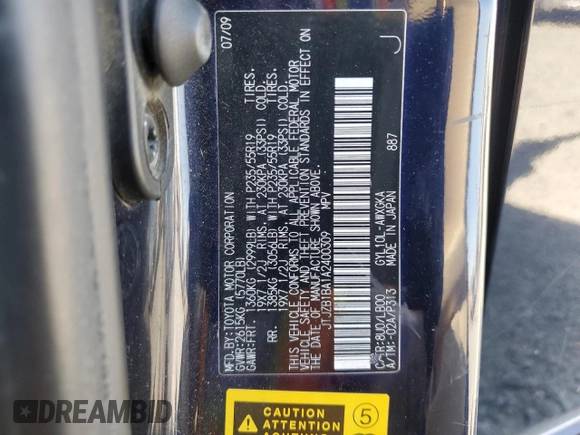 2010 Lexus RX 450h with VIN JTJZB1BA1A2400309, listed as a Copart auction lot 62584925 with 131,357 mi miles and Salvage title. Bid and sale history available at DreamBid. Image 12.