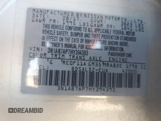 2017 Nissan Sentra SV z VIN 3N1AB7AP7HY394393, wystawiony jako Copart lot #56209135 z przebiegiem 84 022 mil mil oraz Szkoda całkowita • Salvage title. Historia ofert i sprzedaży dostępna na DreamBid. Obrazek 12.