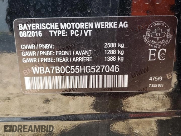 2017 BMW 7 Series 750i xDrive with VIN WBA7B0C55HG527046, listed as a Copart auction lot 41707455 with 15,947 mi miles and Salvage title. Bid and sale history available at DreamBid. Image 13.