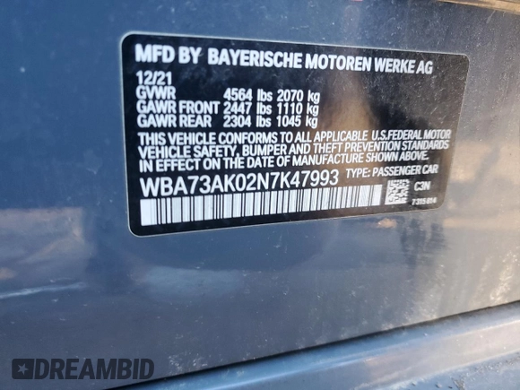2022 BMW 2 Series 228i xDrive с VIN WBA73AK02N7K47993, выставлен на аукционе Copart как лот 44189065 с пробегом 166 527 миль миль и Списание • Salvage title. История ставок и продаж доступна на DreamBid. Изображение 14.