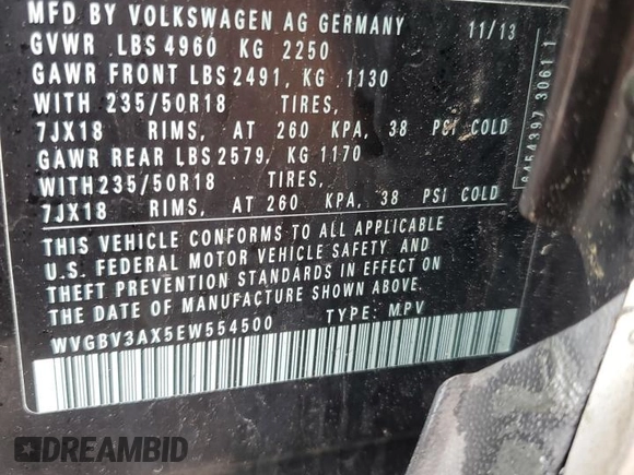 2014 Volkswagen Tiguan S z VIN WVGBV3AX5EW554500, wystawiony jako Copart lot #57016775 z przebiegiem 91 101 mil mil oraz Szkoda całkowita • Salvage title. Historia ofert i sprzedaży dostępna na DreamBid. Obrazek 13.
