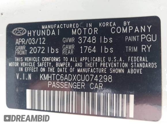 2012 Hyundai Veloster w/Gray Int с VIN KMHTC6ADXCU074298, выставлен на аукционе IAAI как лот 42353923 с пробегом 129 114 миль миль и . История ставок и продаж доступна на DreamBid. Изображение 9.