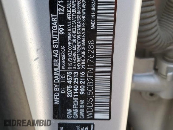 2015 Mercedes-Benz CLA 45 AMG with VIN WDDSJ5CB2FN176288, listed as a Copart auction lot 71670714 with 90,075 mi miles and Salvage Title. Bid and sale history available at DreamBid. Image 12.