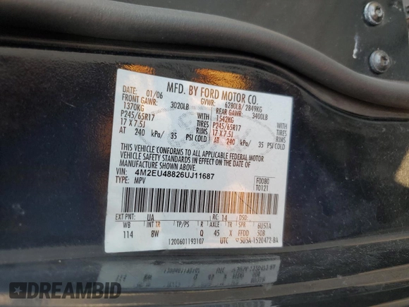 2006 Mercury Mountaineer Premier with VIN 4M2EU48826UJ11687, listed as a Copart auction lot 75607224 with 194,606 mi miles and Salvage Title. Bid and sale history available at carsss.com. Image 14.