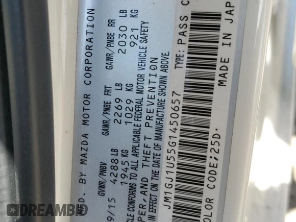 2016 Mazda 6 i Sport with VIN JM1GJ1U55G1450657, listed as a Copart auction lot 48777975 with 109,007 mi miles and Salvage Title. Bid and sale history available at DreamBid. Image 14.