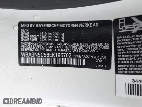 2014 BMW 4 Series 428i xDrive with VIN WBA3N5C56EK196702, listed as a IAAI auction lot 40934482 with 120,292 mi miles. Bid and sale history available at carsss.com. Image 9.