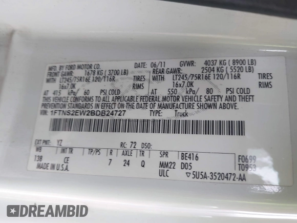 2011 Ford Econoline Cargo Commercial with VIN 1FTNS2EW2BDB24727, listed as a IAAI auction lot 41256502 with 280,981 mi miles and . Bid and sale history available at DreamBid. Image 9.