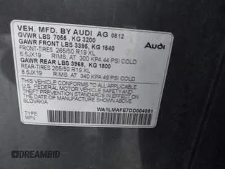 2013 Audi Q7 Premium Plus with VIN WA1LMAFE7DD004081, listed as a IAAI auction lot 40398134 with 143,475 mi miles and . Bid and sale history available at DreamBid. Image 9.