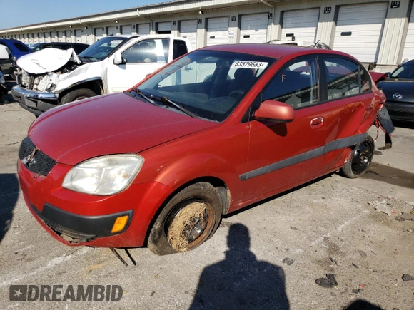 2007 Kia Rio LX with VIN KNADE123976204896, listed as a Copart auction lot 63579683 with 212,296 mi miles and Salvage Title. Bid and sale history available at carsss.com. Image 1.