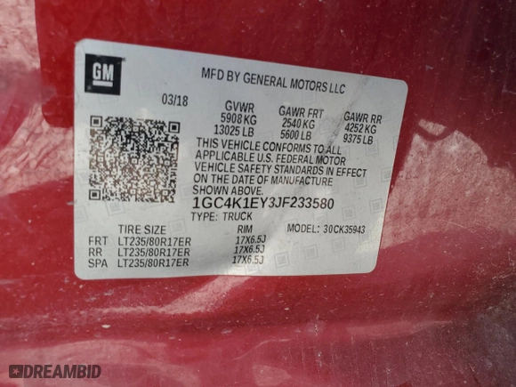 2018 Chevrolet Silverado 3500HD High Country with VIN 1GC4K1EY3JF233580, listed as a Copart auction lot 69931894 with 0 mi miles and Salvage Title. Bid and sale history available at carsss.com. Image 12.