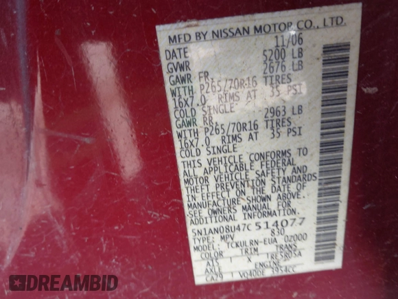 2007 Nissan Xterra S z VIN 5N1AN08U47C514077, wystawiony jako IAAI lot #41283479 z przebiegiem 210 739 mil mil oraz . Historia ofert i sprzedaży dostępna na DreamBid. Obrazek 9.