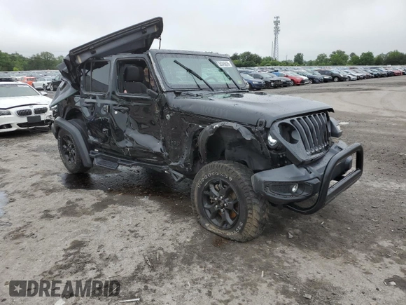 2021 Jeep Wrangler Unlimited Willys Sport with VIN 1C4HJXDN1MW679133, listed as a Copart auction lot 58345635 with 62,375 mi miles and Salvage title. Bid and sale history available at DreamBid. Image 4.