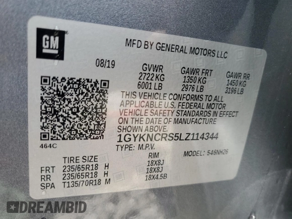2020 Cadillac XT5 Premium Luxury FWD with VIN 1GYKNCRS5LZ114344, listed as a Copart auction lot 58522175 with 63,417 mi miles and Salvage title. Bid and sale history available at DreamBid. Image 14.