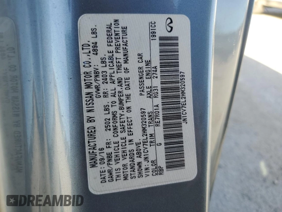 2017 Infiniti Q60 Premium with VIN JN1CV7EL2HM320597, listed as a Copart auction lot 46735795 with 66,465 mi miles and Salvage title. Bid and sale history available at DreamBid. Image 14.