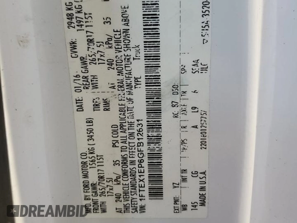 2016 Ford F-150 XLT z VIN 1FTEX1EP6GFB12631, wystawiony jako Copart lot #51947345 z przebiegiem 207 182 mil mil oraz Szkoda całkowita • Salvage title. Historia ofert i sprzedaży dostępna na DreamBid. Obrazek 12.