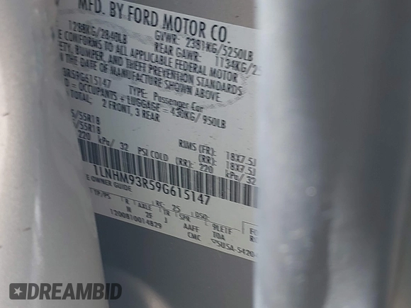 2009 Lincoln MKS с VIN 1LNHM93R59G615147, выставлен на аукционе IAAI как лот 41940056 с пробегом 140 903 миль миль и . История ставок и продаж доступна на DreamBid. Изображение 9.