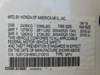 2019 Acura MDX Advance with VIN 5J8YD3H89KL010015, listed as a Copart auction lot 76532784 with 68,948 mi miles and Salvage title. Bid and sale history available at DreamBid. Image 13.