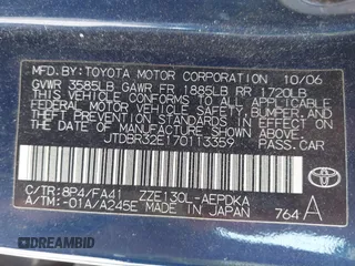 2007 Toyota Corolla CE with VIN JTDBR32E170113359, listed as a IAAI auction lot 42163082 with Not provided miles and . Bid and sale history available at DreamBid. Image 9.