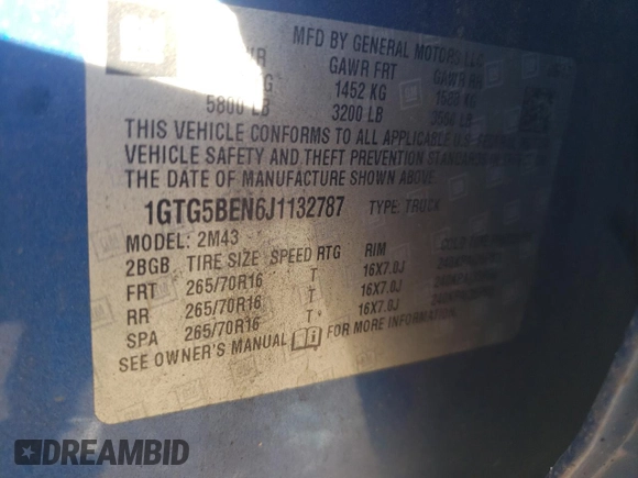 2018 GMC Canyon 2WD with VIN 1GTG5BEN6J1132787, listed as a Copart auction lot 87250264 with 61,782 mi miles and Salvage Title. Bid and sale history available at carsss.com. Image 12.