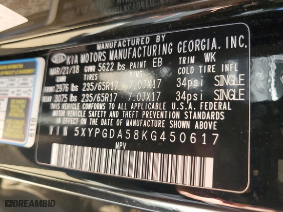 2019 Kia Sorento S V6 with VIN 5XYPGDA58KG450617, listed as a Copart auction lot 47320295 with 66,053 mi miles and Salvage Title. Bid and sale history available at carsss.com. Image 13.