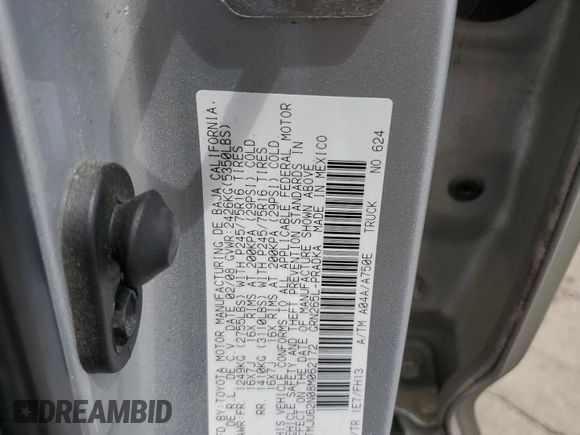 2008 Toyota Tacoma PreRunner with VIN 3TMJU62N08M062172, listed as a Copart auction lot 60508095 with 381,278 mi miles and Salvage title. Bid and sale history available at DreamBid. Image 13.