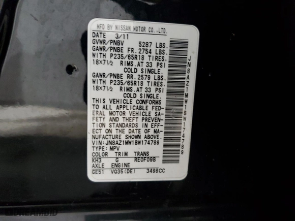 2011 Nissan Murano SV with VIN JN8AZ1MW1BW174789, listed as a Copart auction lot 88681925 with 201,299 mi miles and Salvage Title. Bid and sale history available at carsss.com. Image 13.