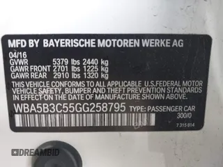 2016 BMW 5 Series 535i xDrive with VIN WBA5B3C55GG258795, listed as a IAAI auction lot 42229982 with 88,051 mi miles and . Bid and sale history available at DreamBid. Image 9.